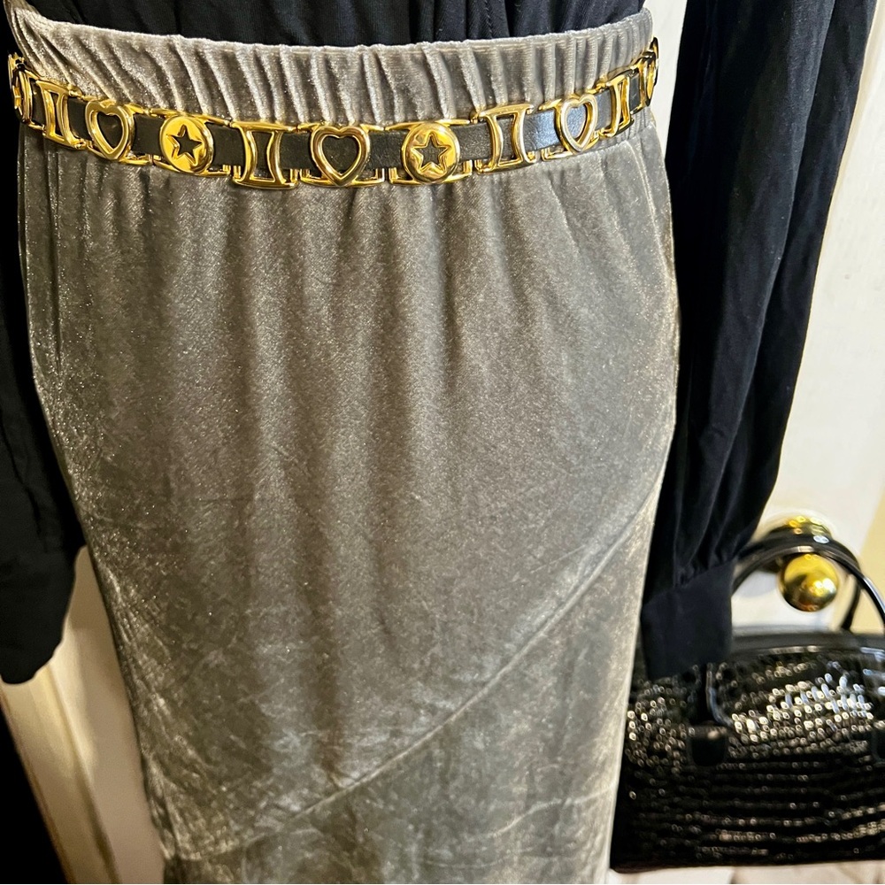 Front Row Shop Womens Gray Bias Asymmetric Cut Velvet Midi Boho Casual Skirt M/L - Picture 4 of 11